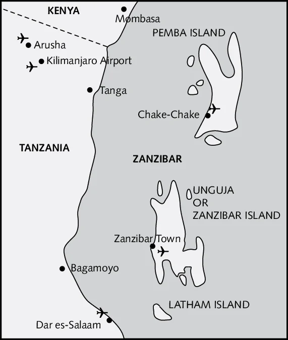 map of zanzibar showing the islands of unguja and pemba